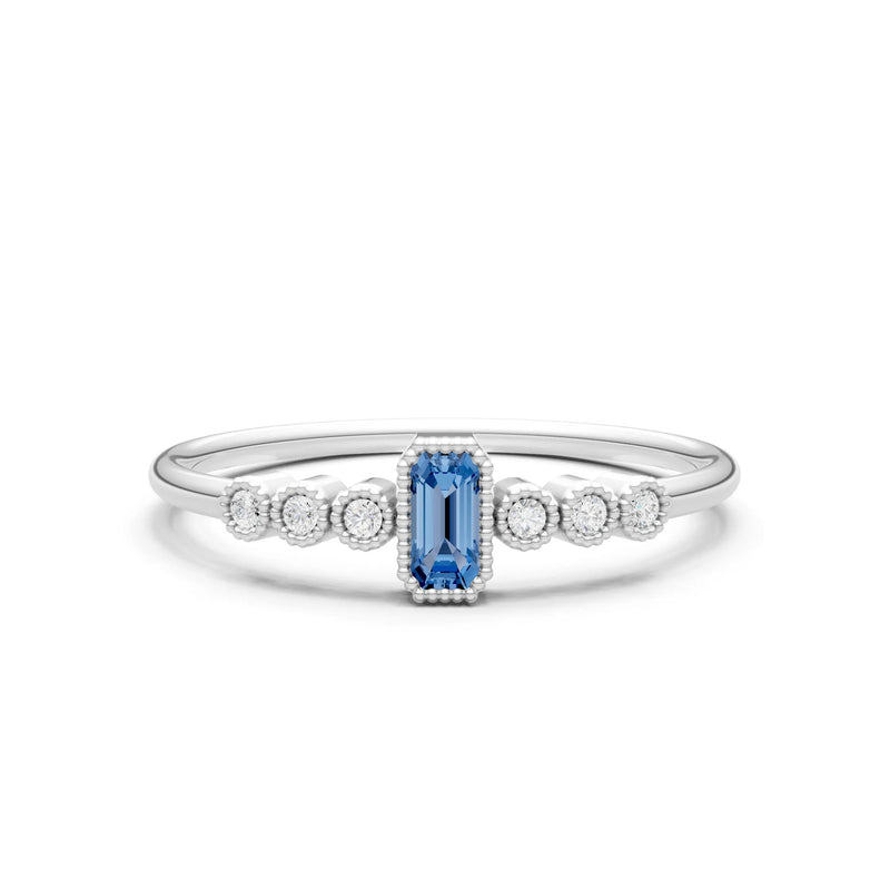 London Blue Topaz Dainty Bezel Emerald Set Cluster Ring