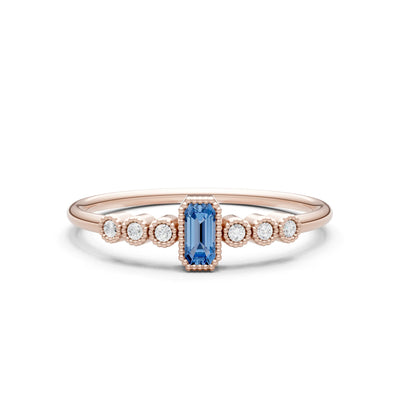 London Blue Topaz Dainty Bezel Emerald Set Cluster Ring