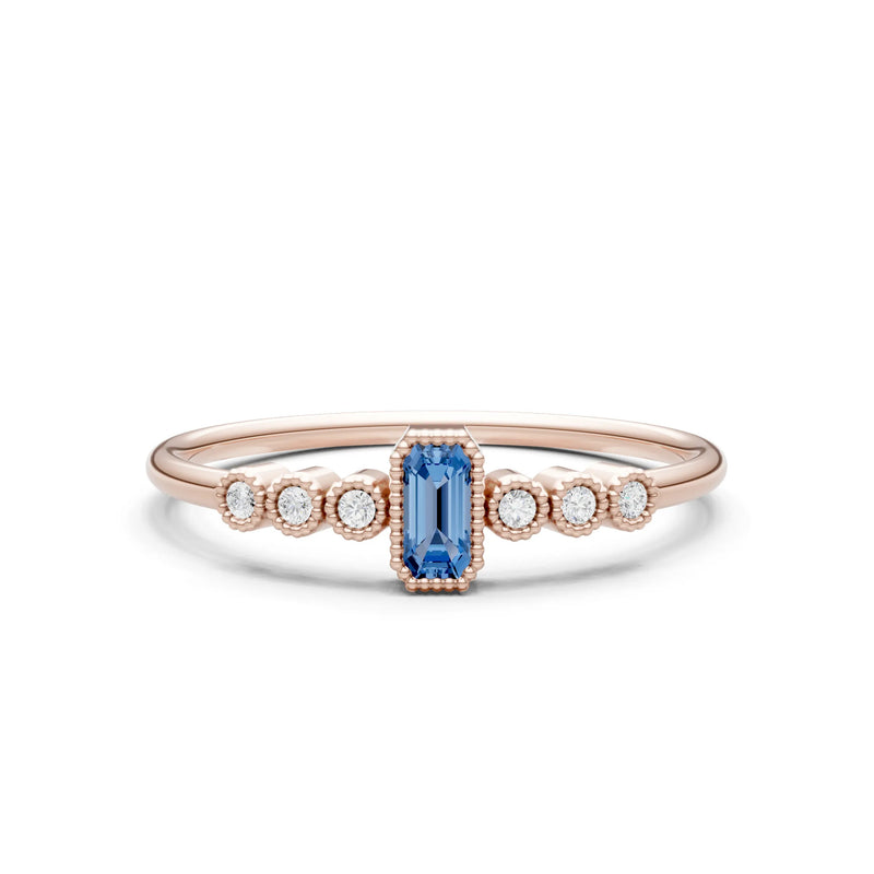 London Blue Topaz Dainty Bezel Emerald Set Cluster Ring