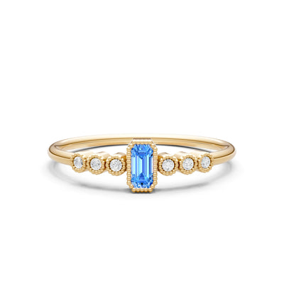 Swiss Blue Topaz Dainty Bezel Emerald Set Cluster Ring
