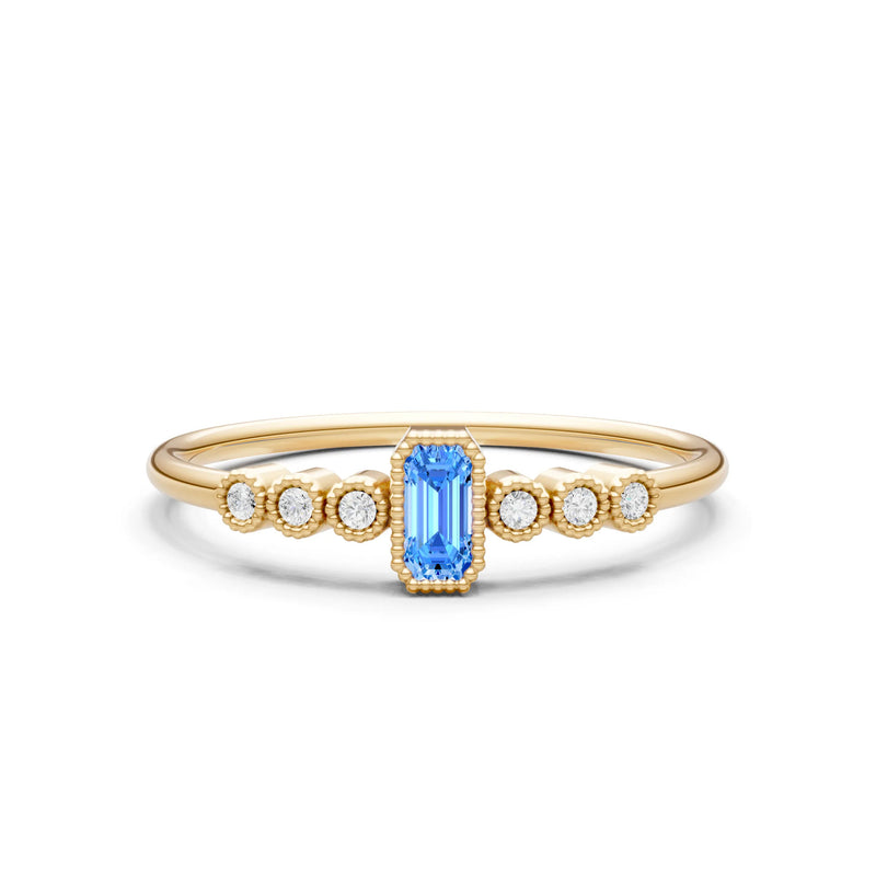 Swiss Blue Topaz Dainty Bezel Emerald Set Cluster Ring