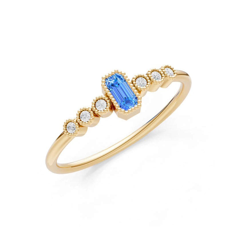 Swiss Blue Topaz Dainty Bezel Emerald Set Cluster Ring