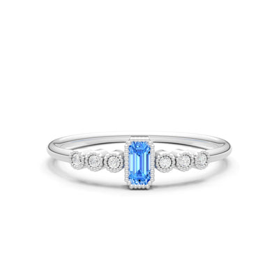 Swiss Blue Topaz Dainty Bezel Emerald Set Cluster Ring