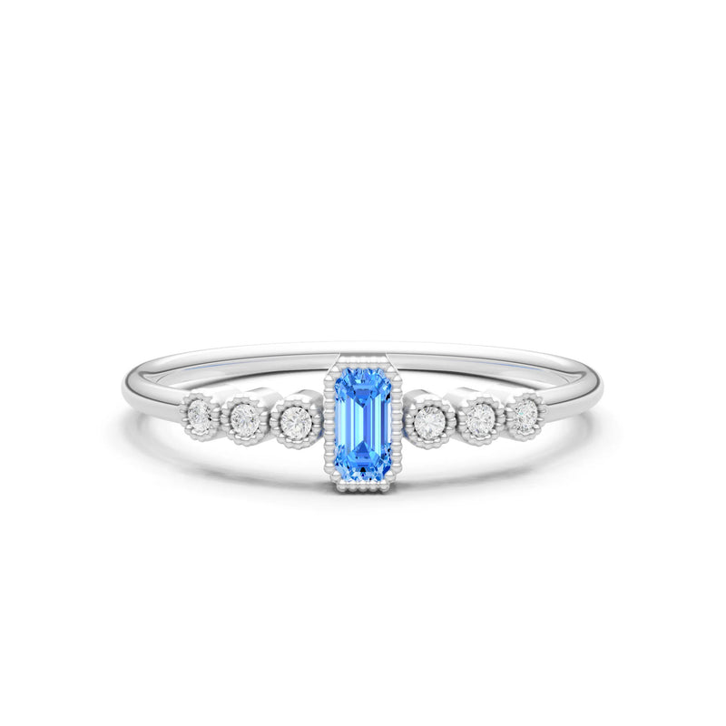Swiss Blue Topaz Dainty Bezel Emerald Set Cluster Ring