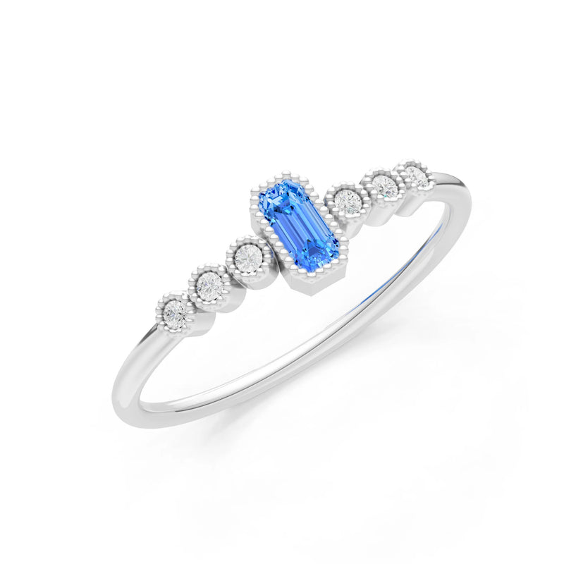Swiss Blue Topaz Dainty Bezel Emerald Set Cluster Ring