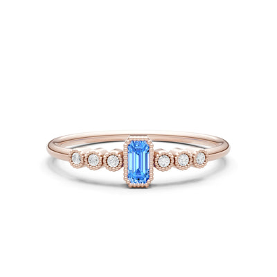 Swiss Blue Topaz Dainty Bezel Emerald Set Cluster Ring