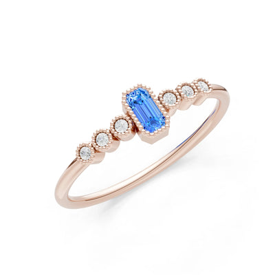Swiss Blue Topaz Dainty Bezel Emerald Set Cluster Ring
