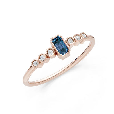 Alexandrite Dainty Bezel Emerald Set Cluster Ring
