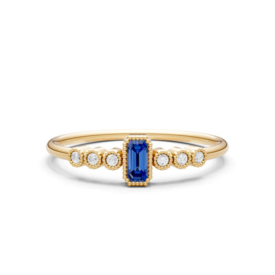 Blue Sapphire Dainty Bezel Emerald Set Cluster Ring