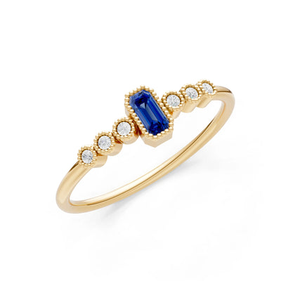 Blue Sapphire Dainty Bezel Emerald Set Cluster Ring