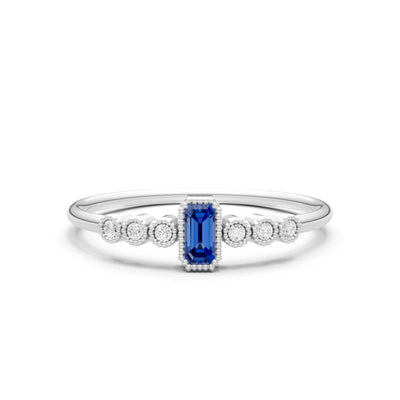 Blue Sapphire Dainty Bezel Emerald Set Cluster Ring