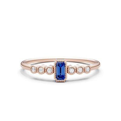 Blue Sapphire Dainty Bezel Emerald Set Cluster Ring