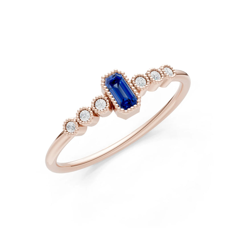 Blue Sapphire Dainty Bezel Emerald Set Cluster Ring