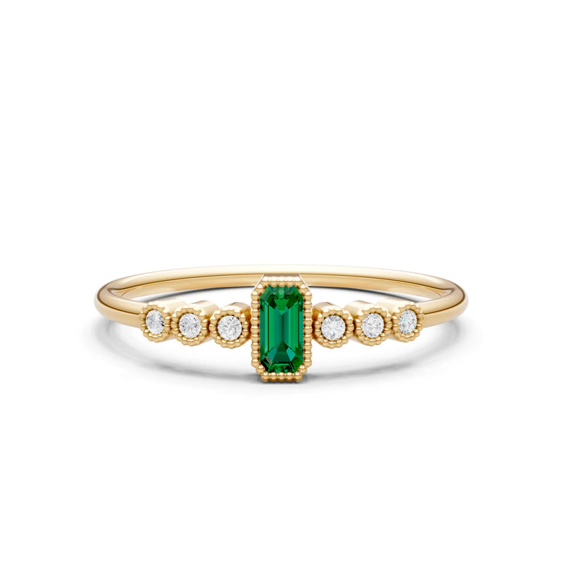 Emerald Dainty Bezel Emerald Set Cluster Ring