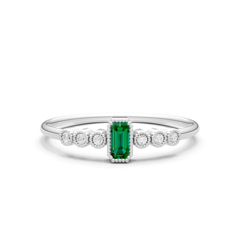 Emerald Dainty Bezel Emerald Set Cluster Ring