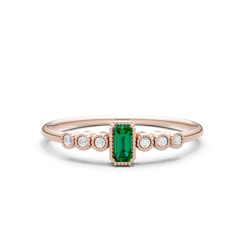 Emerald Dainty Bezel Emerald Set Cluster Ring