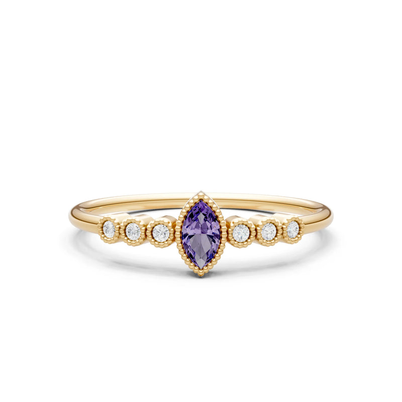 Amethyst Dainty Marquise Center Cluster Ring