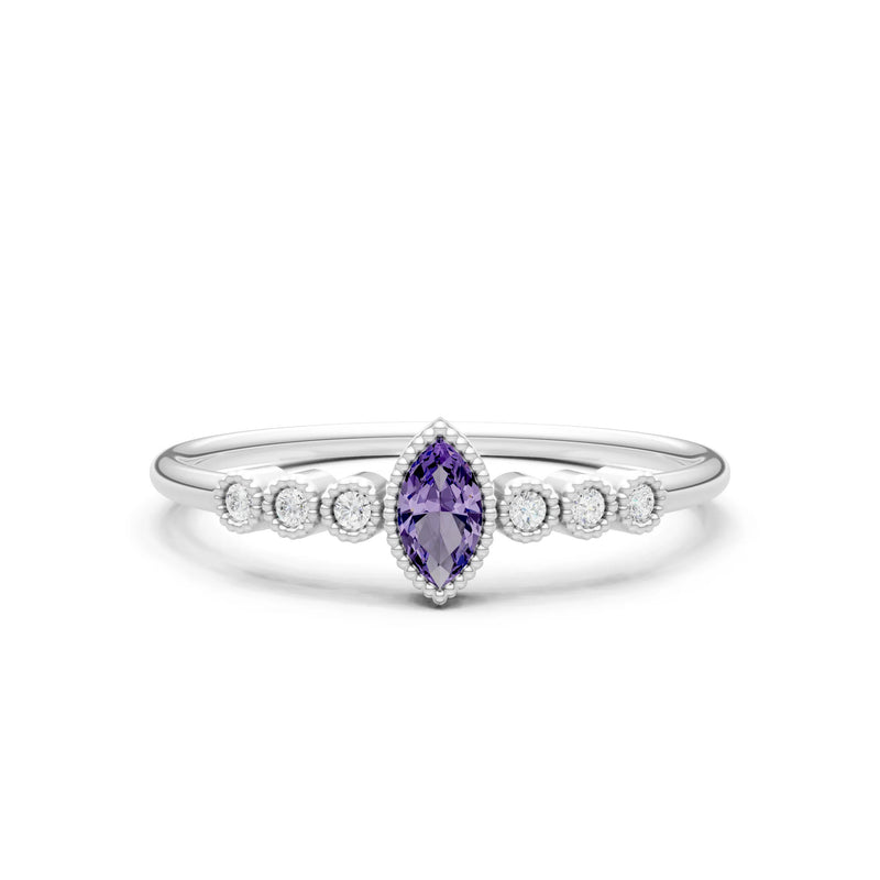 Amethyst Dainty Marquise Center Cluster Ring