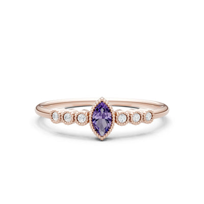 Amethyst Dainty Marquise Center Cluster Ring