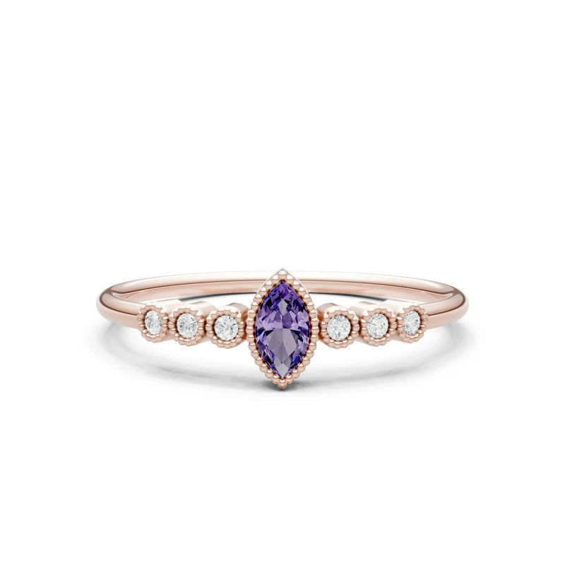 Amethyst Dainty Marquise Center Cluster Ring