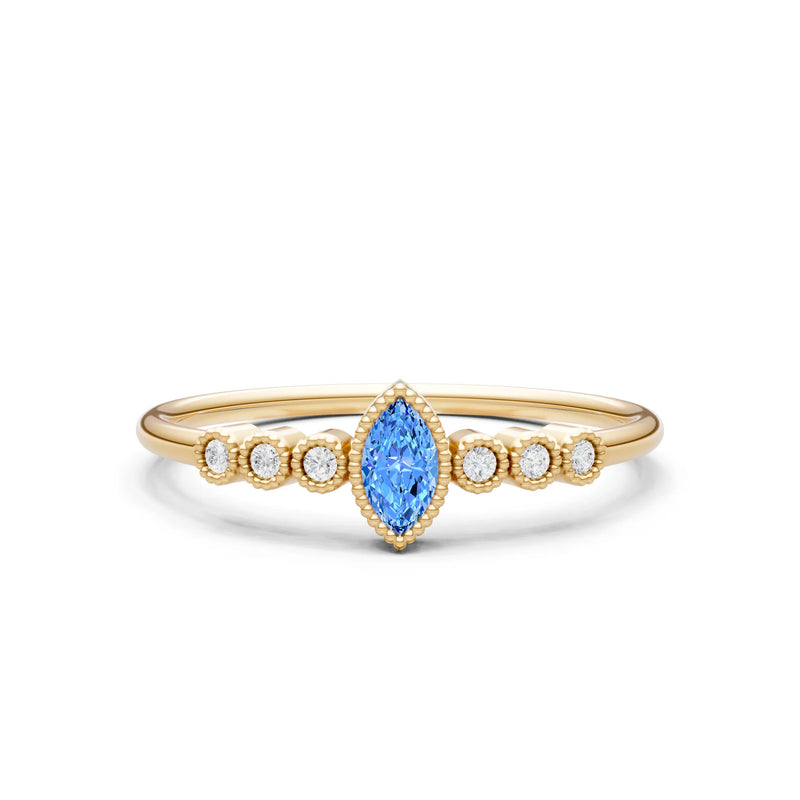 Swiss Blue Topaz Dainty Marquise Center Cluster Ring