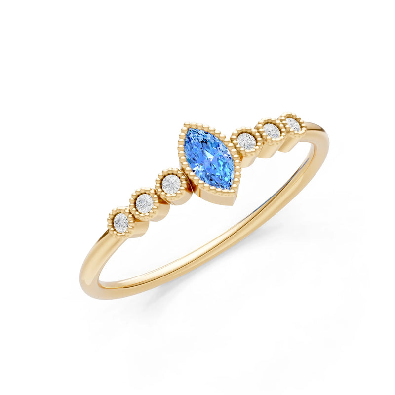 Swiss Blue Topaz Dainty Marquise Center Cluster Ring