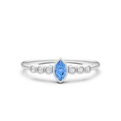 Swiss Blue Topaz Dainty Marquise Center Cluster Ring
