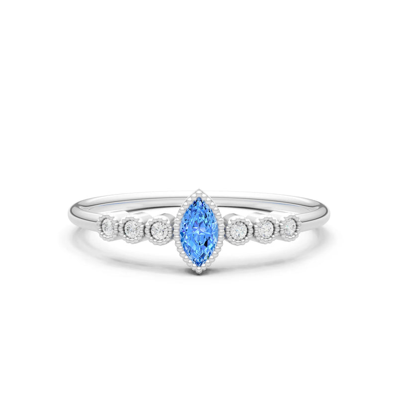 Swiss Blue Topaz Dainty Marquise Center Cluster Ring