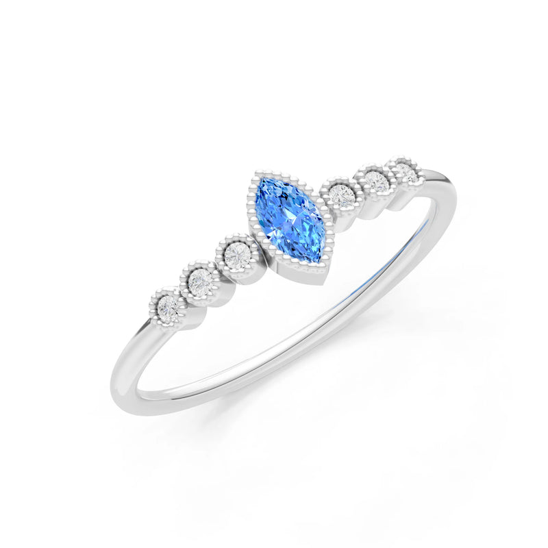 Swiss Blue Topaz Dainty Marquise Center Cluster Ring