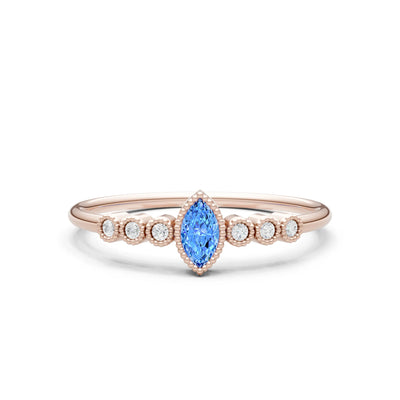 Swiss Blue Topaz Dainty Marquise Center Cluster Ring