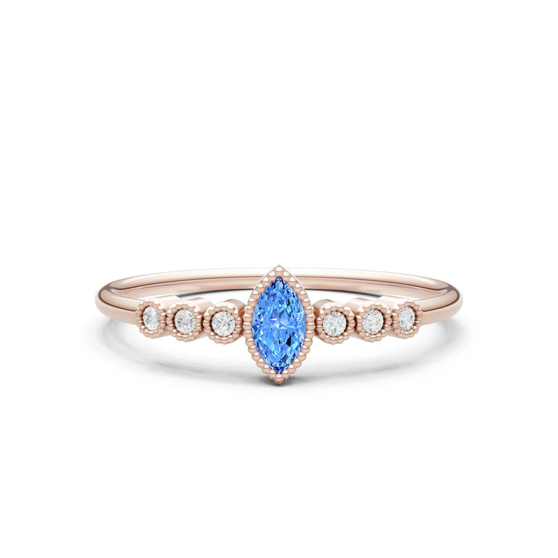 Swiss Blue Topaz Dainty Marquise Center Cluster Ring