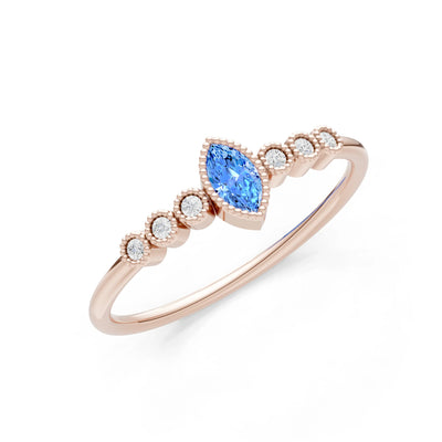 Swiss Blue Topaz Dainty Marquise Center Cluster Ring
