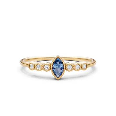 London Blue Topaz Dainty Marquise Center Cluster Ring