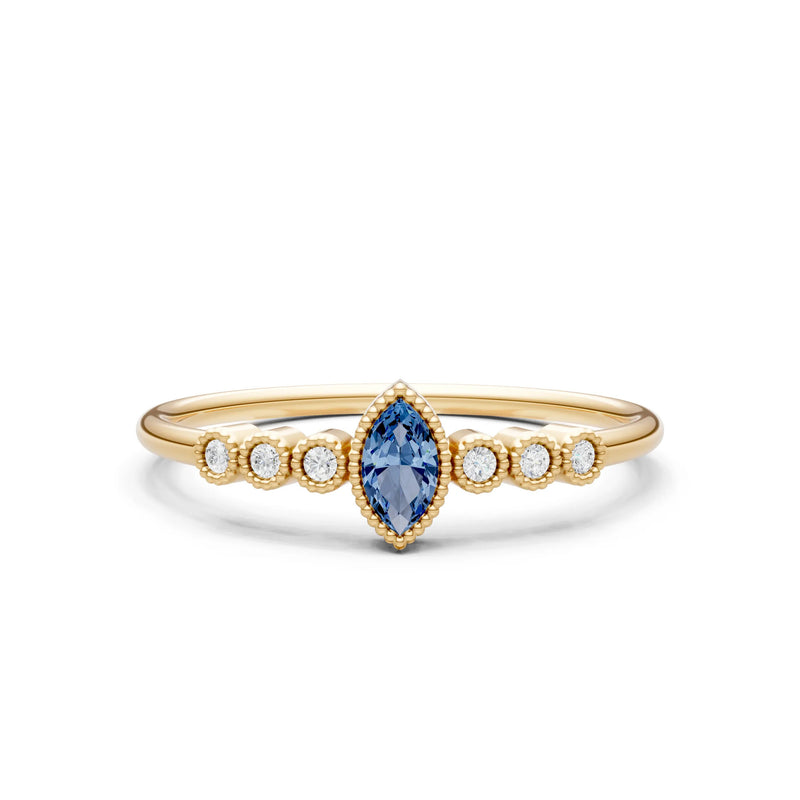 London Blue Topaz Dainty Marquise Center Cluster Ring