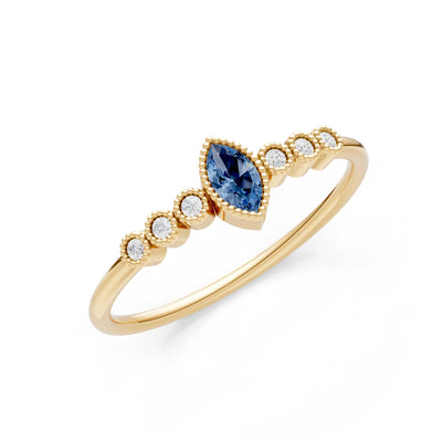 London Blue Topaz Dainty Marquise Center Cluster Ring