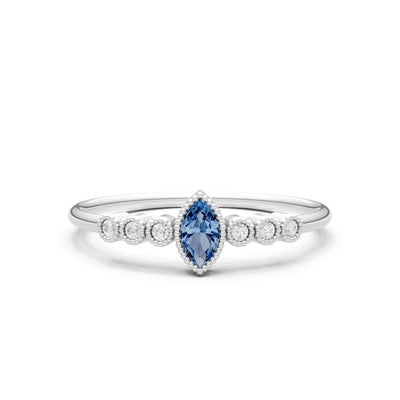 London Blue Topaz Dainty Marquise Center Cluster Ring