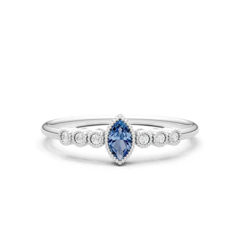 London Blue Topaz Dainty Marquise Center Cluster Ring