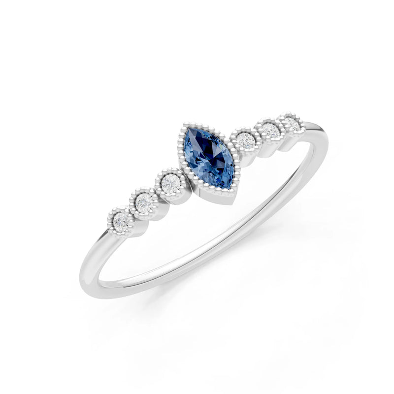 London Blue Topaz Dainty Marquise Center Cluster Ring
