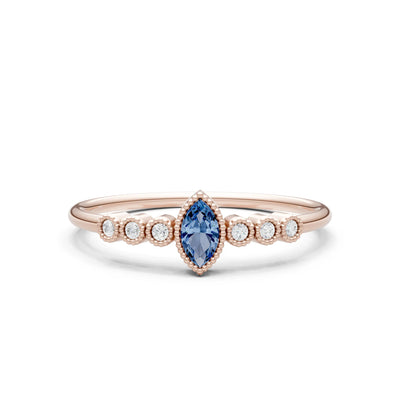 London Blue Topaz Dainty Marquise Center Cluster Ring