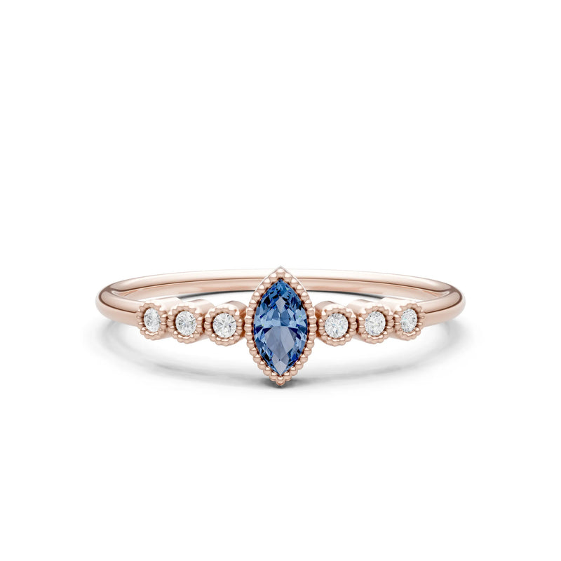 London Blue Topaz Dainty Marquise Center Cluster Ring