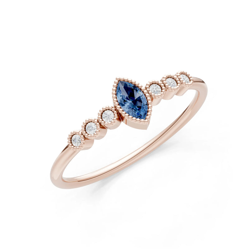 London Blue Topaz Dainty Marquise Center Cluster Ring
