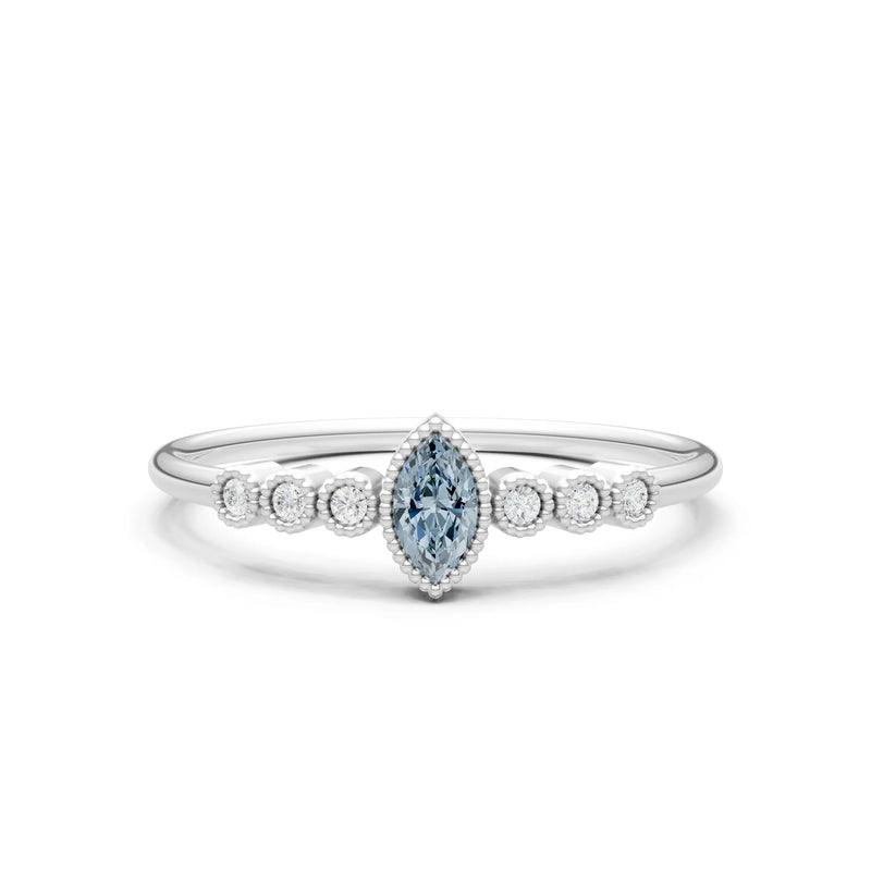 Aquamarine Dainty Marquise Center Cluster Ring