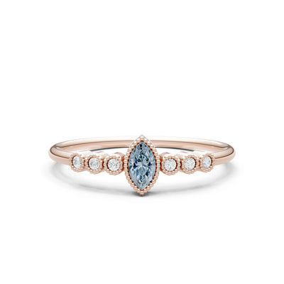 Aquamarine Dainty Marquise Center Cluster Ring