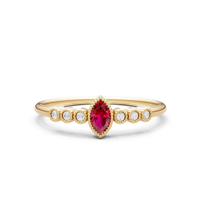 Ruby Dainty Marquise Center Cluster Ring