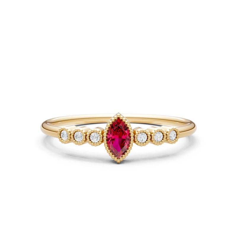 Ruby Dainty Marquise Center Cluster Ring