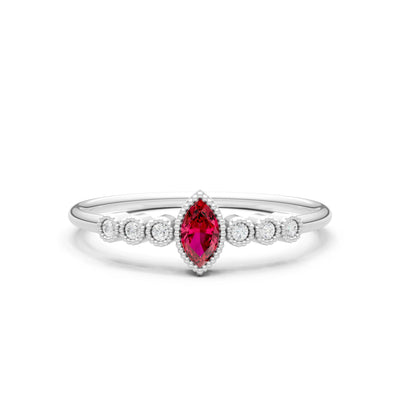 Ruby Dainty Marquise Center Cluster Ring