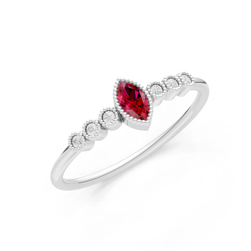 Ruby Dainty Marquise Center Cluster Ring