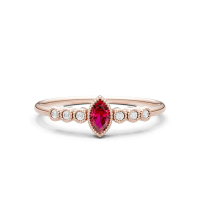 Ruby Dainty Marquise Center Cluster Ring