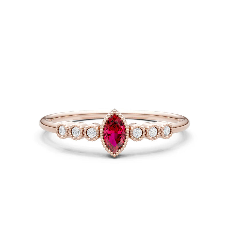 Ruby Dainty Marquise Center Cluster Ring