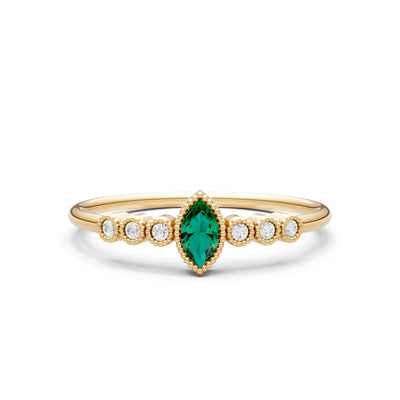Emerald Dainty Marquise Center Cluster Ring